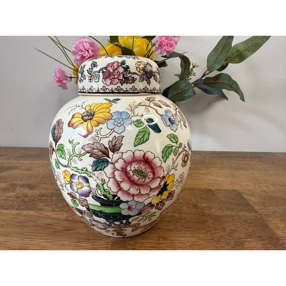 Mason's Ironstone England‎ Chinoiserie Floral Ginger Jar Lidded Urn Vase